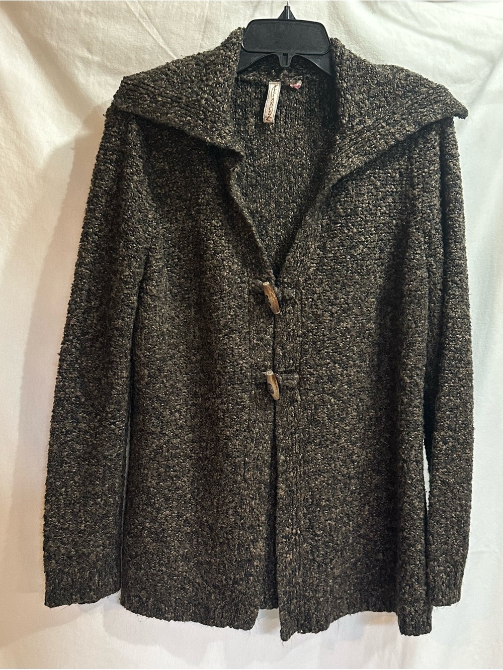 Alliance Knitters Inc. Chunky Knit Cardigan in Dark Brown textured blend.
